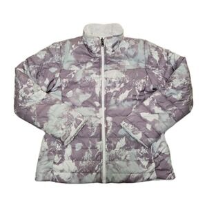 The North Face Girls Mossbud Reversible Purple White Camo Jacket  Large 14-16